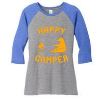 Funny Happy Camper Gift With Bear And Bonfire Gift Women's Tri-Blend 3/4-Sleeve Raglan Shirt