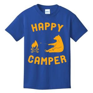 Funny Happy Camper Gift With Bear And Bonfire Gift Kids T-Shirt