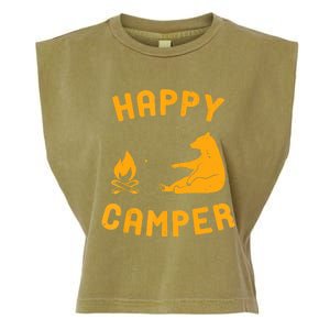 Funny Happy Camper Gift With Bear And Bonfire Gift Garment-Dyed Women's Muscle Tee