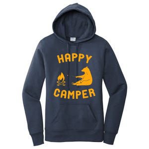 Funny Happy Camper Gift With Bear And Bonfire Gift Women's Pullover Hoodie