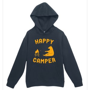 Funny Happy Camper Gift With Bear And Bonfire Gift Urban Pullover Hoodie