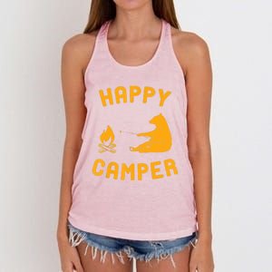 Funny Happy Camper Gift With Bear And Bonfire Gift Women's Knotted Racerback Tank