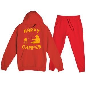 Funny Happy Camper Gift With Bear And Bonfire Gift Premium Hooded Sweatsuit Set