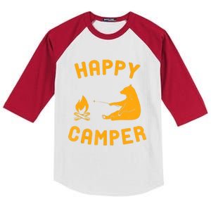 Funny Happy Camper Gift With Bear And Bonfire Gift Kids Colorblock Raglan Jersey