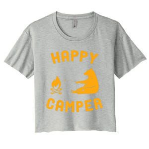 Funny Happy Camper Gift With Bear And Bonfire Gift Women's Crop Top Tee