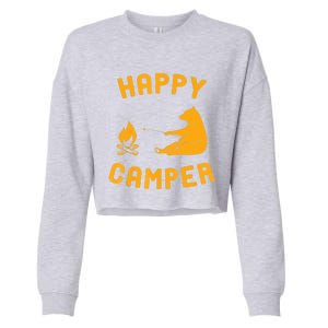 Funny Happy Camper Gift With Bear And Bonfire Gift Cropped Pullover Crew