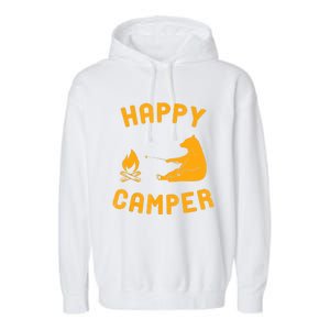 Funny Happy Camper Gift With Bear And Bonfire Gift Garment-Dyed Fleece Hoodie