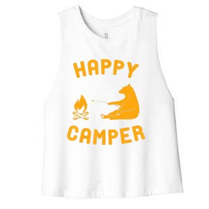 Funny Happy Camper Gift With Bear And Bonfire Gift Women's Racerback Cropped Tank