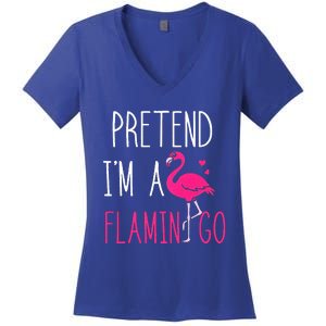 Flamingo Halloween Costume Pretend IM A Flamingo Pink Women's V-Neck T-Shirt