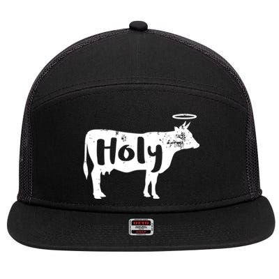 Funny Holy Cow Dairy Farming Gift 7 Panel Mesh Trucker Snapback Hat