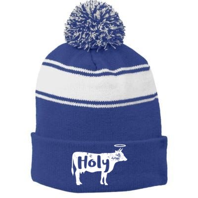 Funny Holy Cow Dairy Farming Gift Stripe Pom Pom Beanie