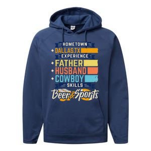 Father Husband Cowboy Beer Sports Dallas TX Dad Fathers Day Performance Fleece Hoodie