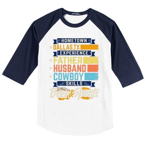 Father Husband Cowboy Beer Sports Dallas TX Dad Fathers Day Baseball Sleeve Shirt