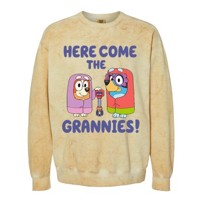 Funny Here Come The Grannies Bluyye Grannies Gift Colorblast Crewneck Sweatshirt