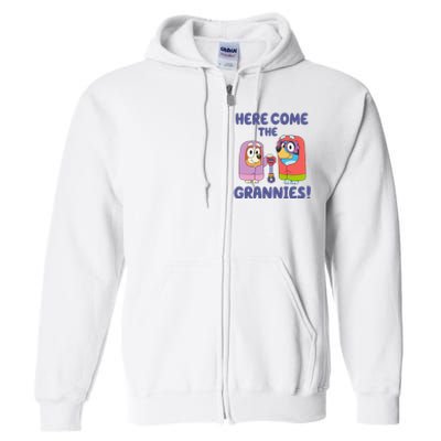 Funny Here Come The Grannies Bluyye Grannies Gift Full Zip Hoodie