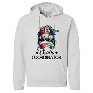 Funny Humor Chaos Coordinator Messy Bun Teachers Boss Women Performance Fleece Hoodie