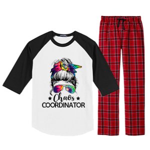 Funny Humor Chaos Coordinator Messy Bun Teachers Boss Women Raglan Sleeve Pajama Set