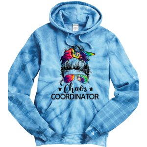 Funny Humor Chaos Coordinator Messy Bun Teachers Boss Women Tie Dye Hoodie