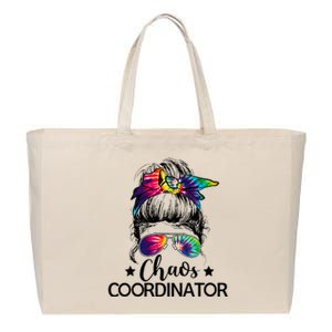 Funny Humor Chaos Coordinator Messy Bun Teachers Boss Women Cotton Canvas Jumbo Tote