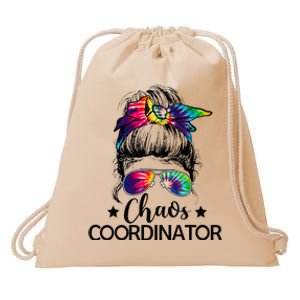 Funny Humor Chaos Coordinator Messy Bun Teachers Boss Women Drawstring Bag