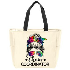 Funny Humor Chaos Coordinator Messy Bun Teachers Boss Women Zip Tote Bag