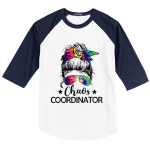 Funny Humor Chaos Coordinator Messy Bun Teachers Boss Women Baseball Sleeve Shirt