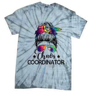 Funny Humor Chaos Coordinator Messy Bun Teachers Boss Women Tie-Dye T-Shirt