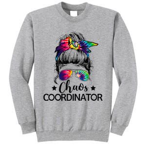 Funny Humor Chaos Coordinator Messy Bun Teachers Boss Women Tall Sweatshirt