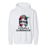 Funny Humor Chaos Coordinator Messy Bun Teachers Boss Women Garment-Dyed Fleece Hoodie