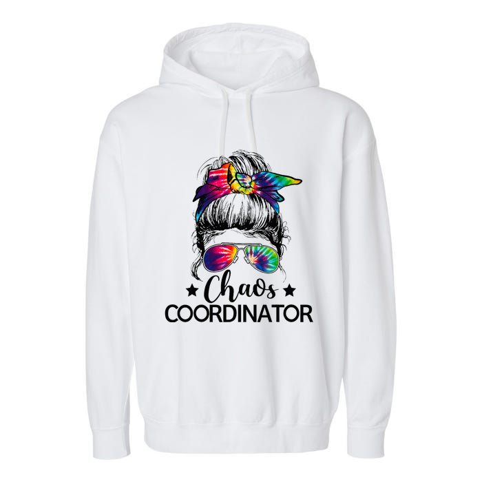 Funny Humor Chaos Coordinator Messy Bun Teachers Boss Women Garment-Dyed Fleece Hoodie