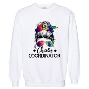 Funny Humor Chaos Coordinator Messy Bun Teachers Boss Women Garment-Dyed Sweatshirt