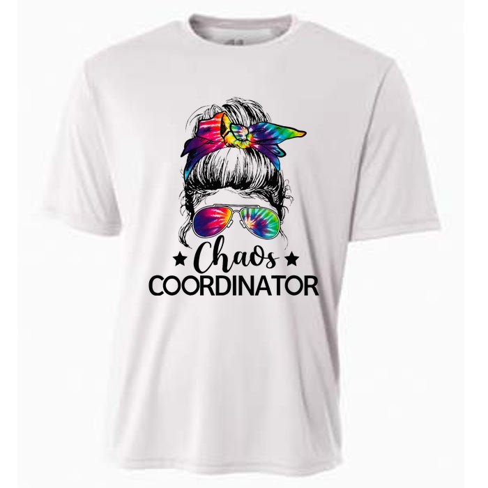 Funny Humor Chaos Coordinator Messy Bun Teachers Boss Women Cooling Performance Crew T-Shirt