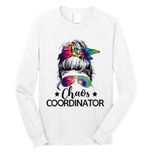 Funny Humor Chaos Coordinator Messy Bun Teachers Boss Women Long Sleeve Shirt