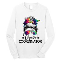 Funny Humor Chaos Coordinator Messy Bun Teachers Boss Women Long Sleeve Shirt