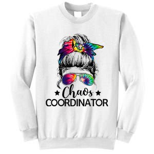 Funny Humor Chaos Coordinator Messy Bun Teachers Boss Women Sweatshirt