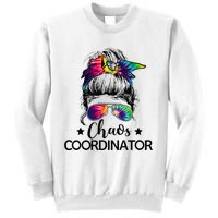 Funny Humor Chaos Coordinator Messy Bun Teachers Boss Women Sweatshirt