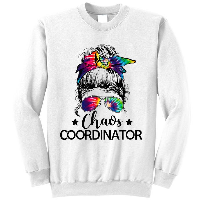 Funny Humor Chaos Coordinator Messy Bun Teachers Boss Women Sweatshirt