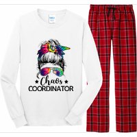 Funny Humor Chaos Coordinator Messy Bun Teachers Boss Women Long Sleeve Pajama Set