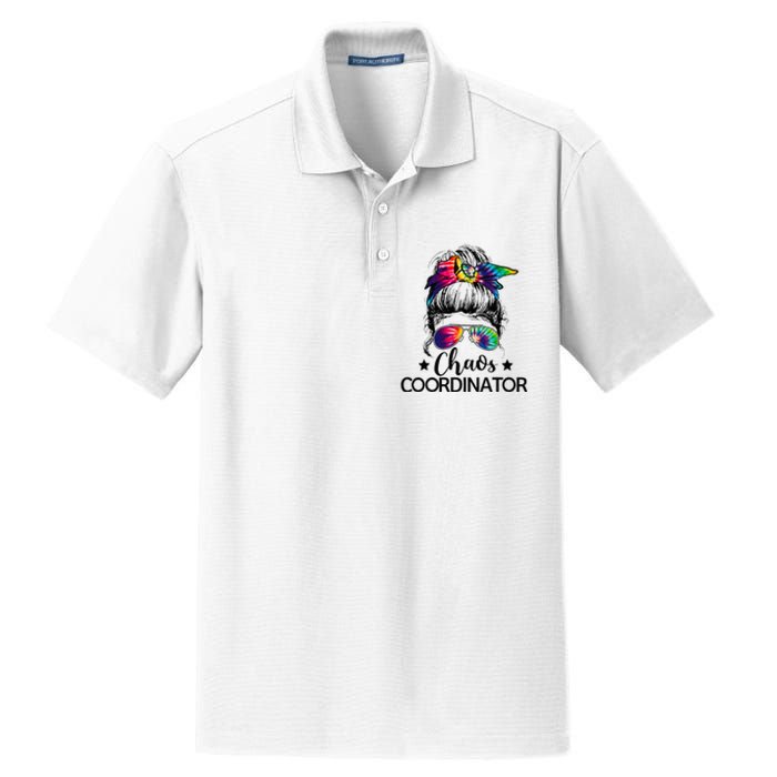 Funny Humor Chaos Coordinator Messy Bun Teachers Boss Women Dry Zone Grid Polo