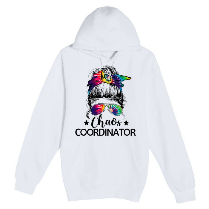 Funny Humor Chaos Coordinator Messy Bun Teachers Boss Women Premium Pullover Hoodie