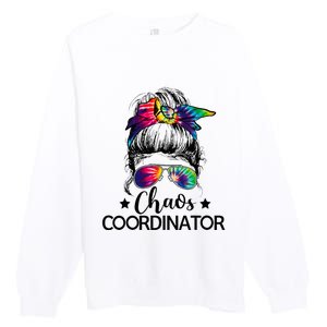 Funny Humor Chaos Coordinator Messy Bun Teachers Boss Women Premium Crewneck Sweatshirt