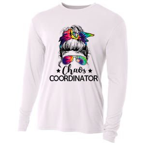 Funny Humor Chaos Coordinator Messy Bun Teachers Boss Women Cooling Performance Long Sleeve Crew