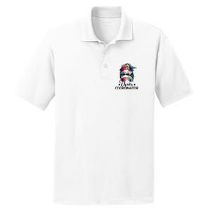 Funny Humor Chaos Coordinator Messy Bun Teachers Boss Women PosiCharge RacerMesh Polo