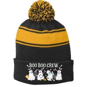 Funny Halloween Cute Boo Boo Crew Nurse Ghost Gift Stripe Pom Pom Beanie