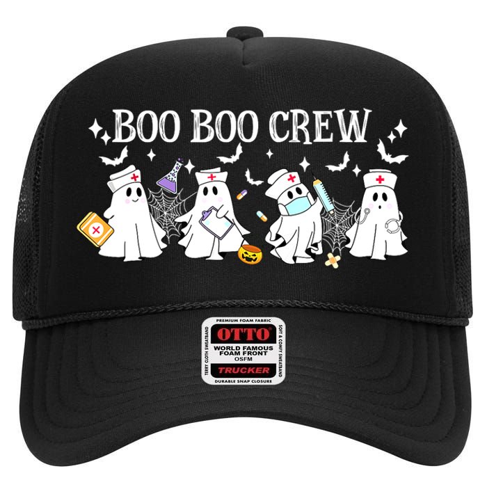 Funny Halloween Cute Boo Boo Crew Nurse Ghost Gift High Crown Mesh Back Trucker Hat