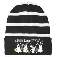 Funny Halloween Cute Boo Boo Crew Nurse Ghost Gift Striped Beanie with Solid Band