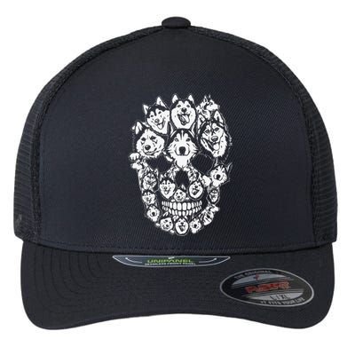 Funny Halloween Costume Skull Siberian Husky Dog Lover Flexfit Unipanel Trucker Cap