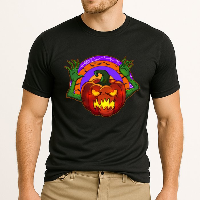Funny Halloween Creepy Jackolantern Pumpkin Cooling Performance Crew T-Shirt