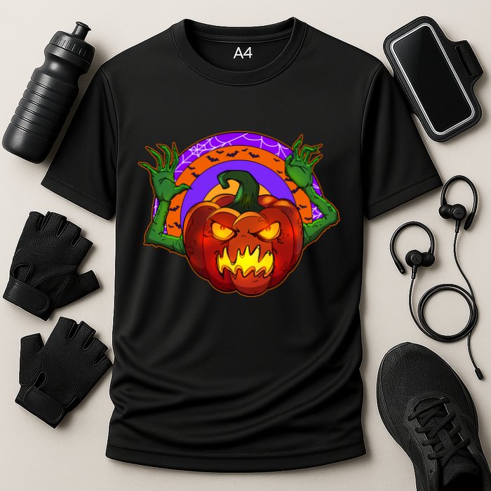 Funny Halloween Creepy Jackolantern Pumpkin Cooling Performance Crew T-Shirt