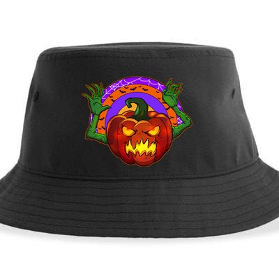 Funny Halloween Creepy Jackolantern Pumpkin Sustainable Bucket Hat